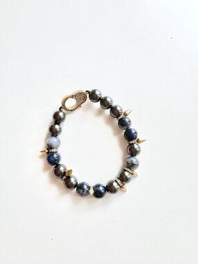 STELLA & DOT Renegade Blue Grey Beaded Rhinestone Pave Studded Stretch Bracelet